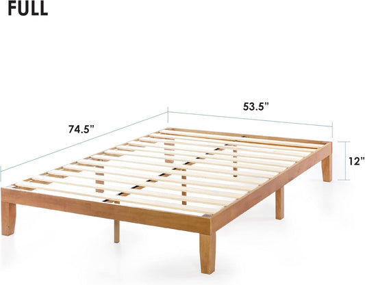 Naturalista Classic - 12 Inch Solid Wood Platform Bed with Wooden Slats, No Box Spring Needed, Easy Assembly, Full, Natural Pine