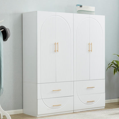 71" H 4 Doors Armoire Wardrobe Closet with Drawers, Bedroom Armoires Cabinet Wooden with Hanging Rod and Drawers,Large Wardrobes and Armoires for Storage Tall Wardrobe Armoires White