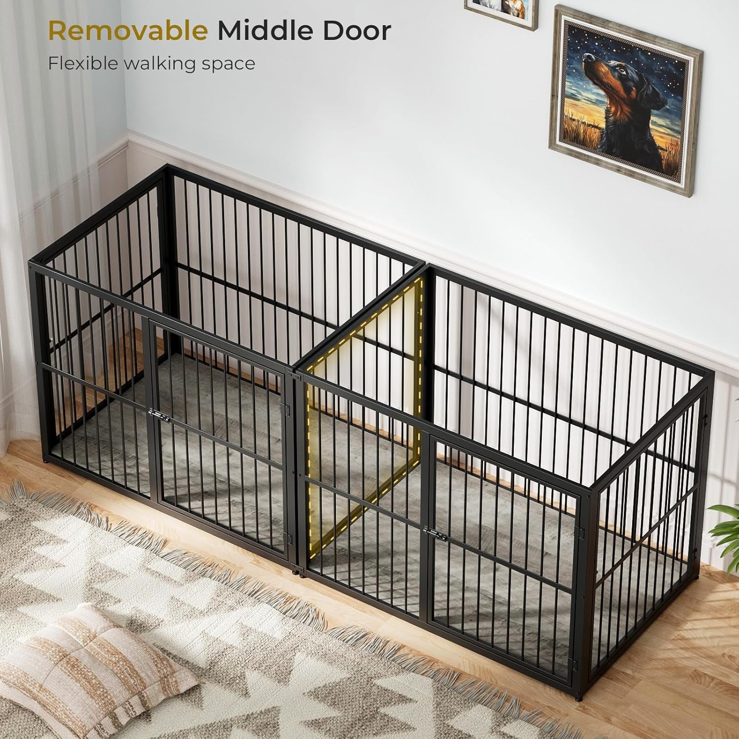 86'' Dog Crate Furniture Large Breed TV Stand for 2 Large Dogs, Double Wooden Crate Pet Cage with Removable Divider, Indoor Heavy Duty Kennel Corner End Table, Can Use Separately, Grey