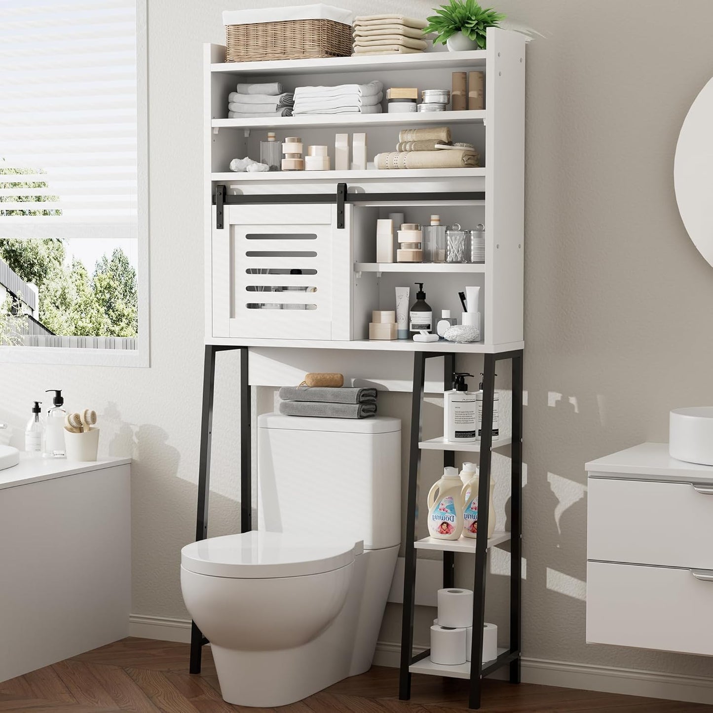 JY QAQA Storage Cabinet above the Toilet, Bathroom Storage Cabinet above the Toilet with Ssliding Doors, White