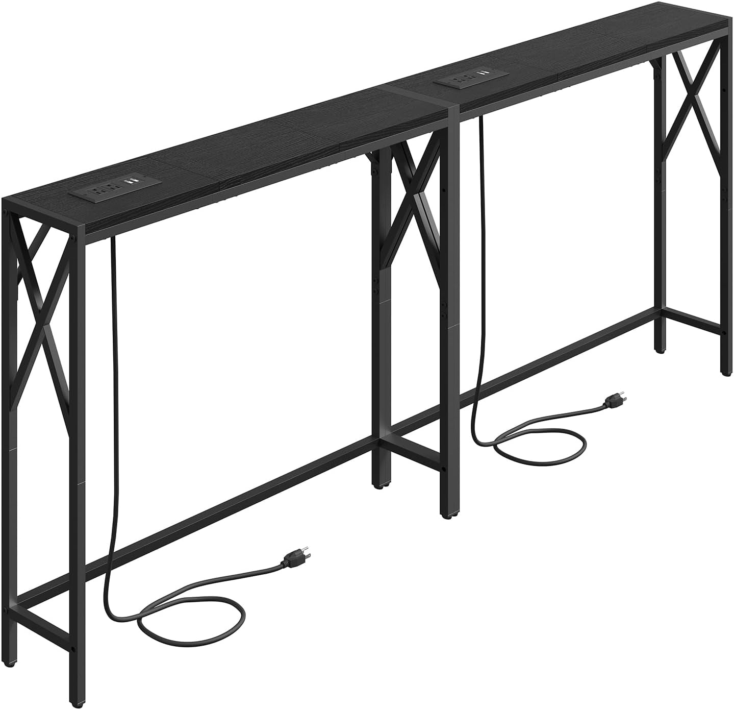 70.8'' Narrow Sofa Table with Charging Station, 2 Pack Skinny Console Table, Long Entryway Hallway Couch Table with Power Outlets, Black CTBK152E01S2