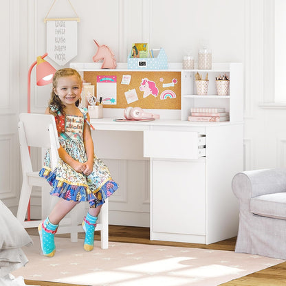 Kids Study Desk with Chair, Kids Desk and Chair Sets with Hutch and Storage Cabinet, Wooden Children Study Table, Student Writing Table Computer Workstation for 5-12 Years Old