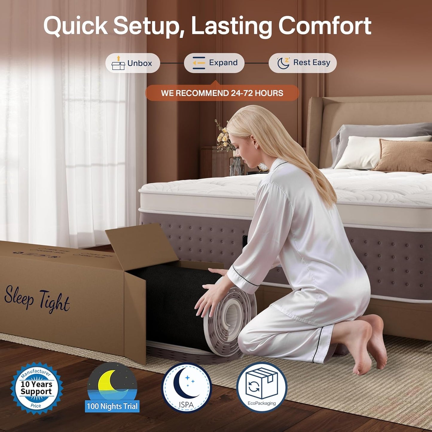King Size Mattress, 12 Inch Luxury Hybrid King Mattress in a Box, Cooling Memory Foam Mattresses with Pocket Springs, Pressure Relief, Medium Firm, Extra Edge Support, Certipur-Us, 365-Night Trial