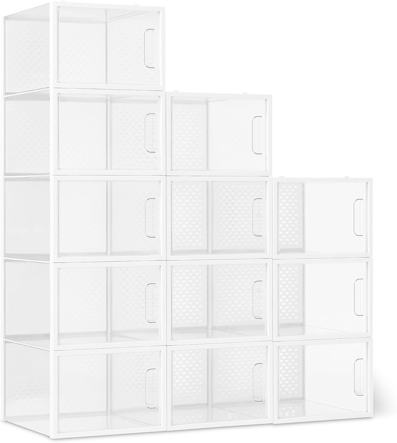 Stackable and Foldable Clear Shoe Storage Organizer Box, Large, Pack of 12