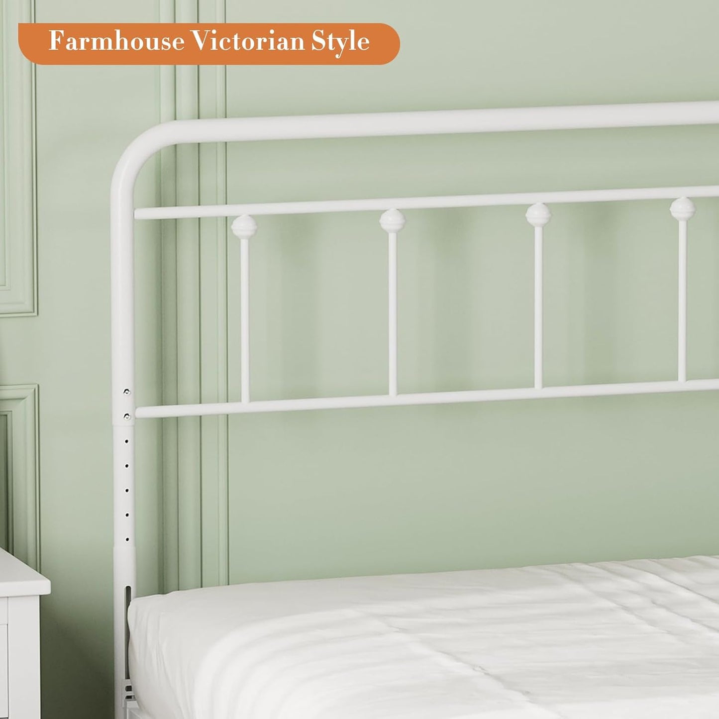 Metal California King Headboard Only, Adjustable Height, Steel Cal King Headboard with Bed Frame Brackets Adapter, Farmhouse Victorian Style, Easy Assembly, White