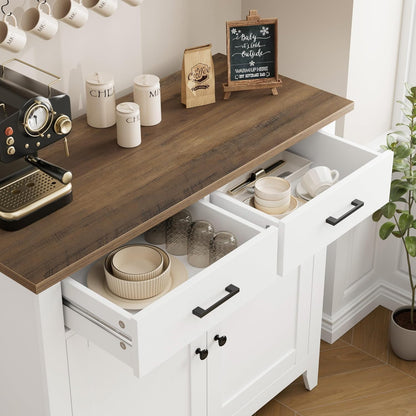 Kitchen Storage Cabinet, Modern Farmhouse Buffet Cabinet with Storage, Coffee Bar with 2 Drawers and 2 Doors, Floor Sideboard Buffet for Living Room, Dining Room, Bathroom, Ivory White