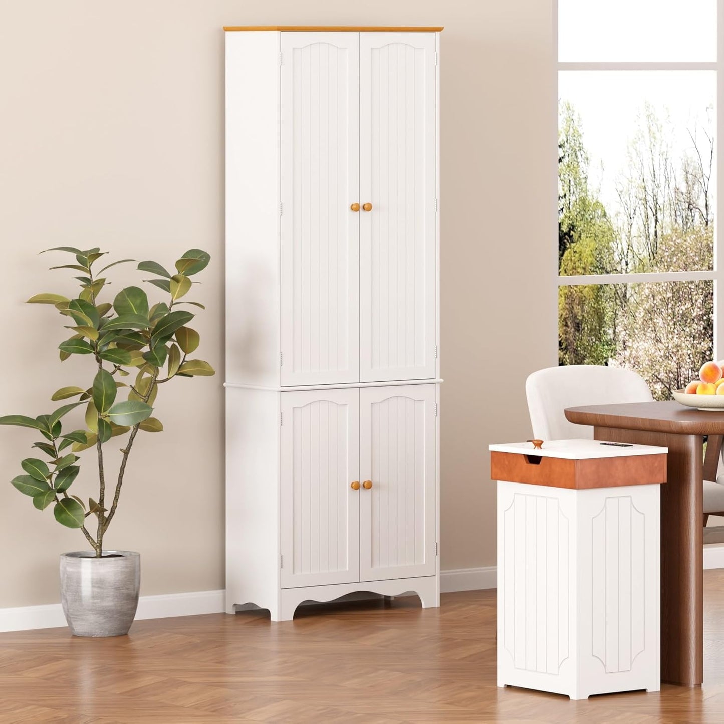 72" Kitchen Pantry Cabinet, Freestanding Storage Cabinets, Tall Food Pantry with Doors and Adjustable Shelves, Utility Floor Cabinet for Kitchen Dining Room Living Room, White