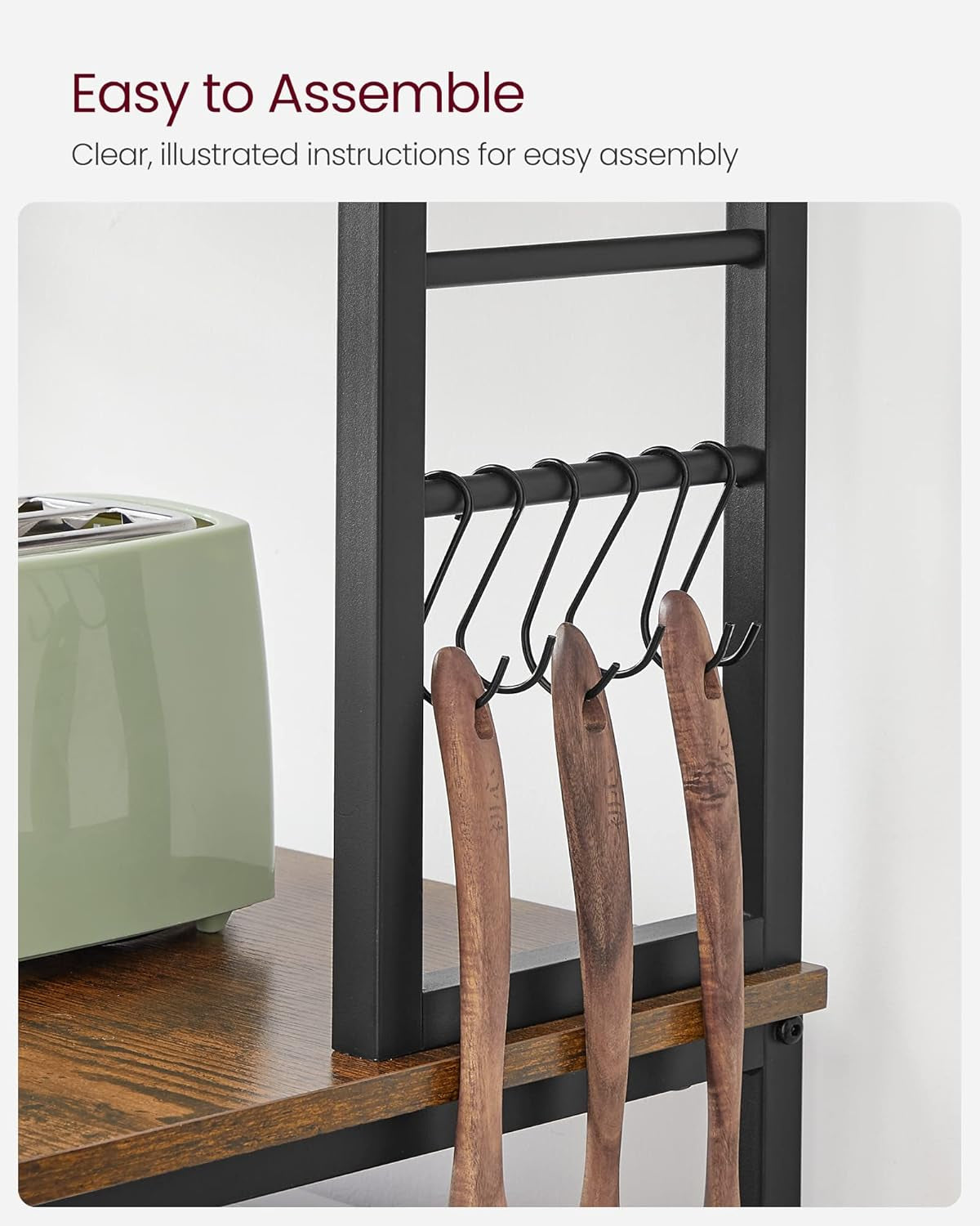 Coffee Bar, 39.4 Inches Baker'S Rack for Kitchen with Storage, 6-Tier Kitchen Shelves with 6 Hooks, Microwave Stand, Industrial, Greige and Black UKKS039K02