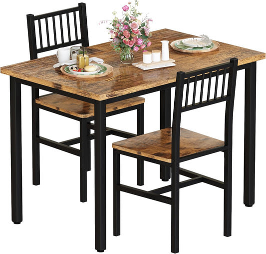 3 Piece Dining Table Set for 2, Small Kitchen Table Set for 2 with Chairs,Wood Breakfast Nook Table and Chairs Set of 2,Dinette Set for Small Space,Dining Room,Apartment, Brown