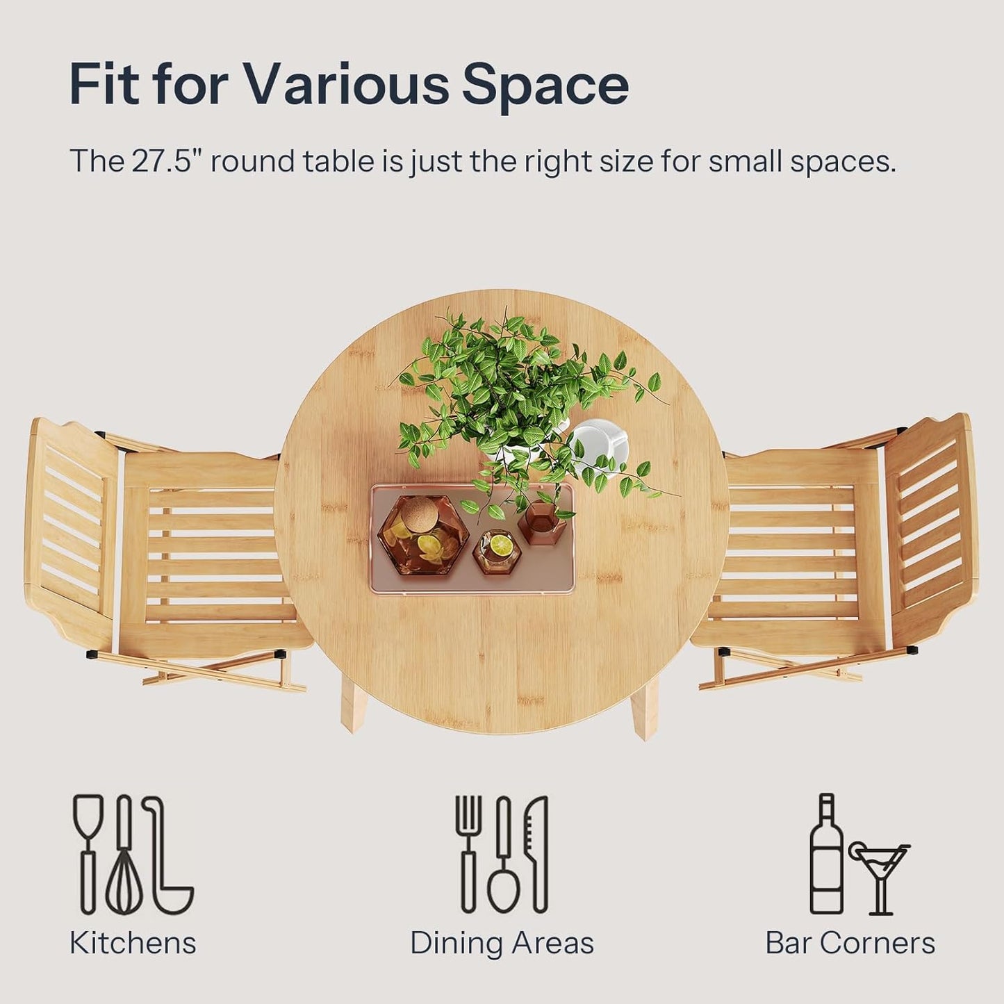 Bamboo Dining Table, round Dining Table for 2, 27.5" Kitchen Table for Small Space, Writing Table, Easy to Assemble, for Dining Room, Living Room, Office, Kitchen, Apartment, Natural YL71CZ01G1