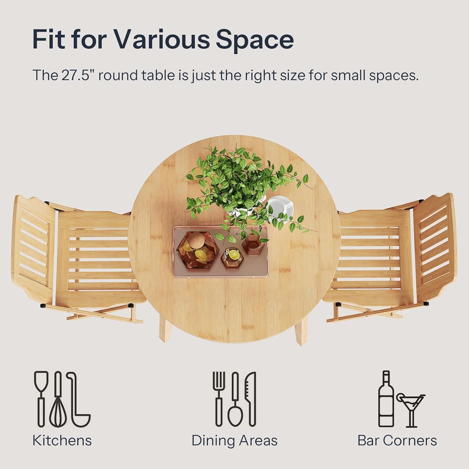 Bamboo Dining Table, round Dining Table for 2, 27.5" Kitchen Table for Small Space, Writing Table, Easy to Assemble, for Dining Room, Living Room, Office, Kitchen, Apartment, Natural YL71CZ01G1