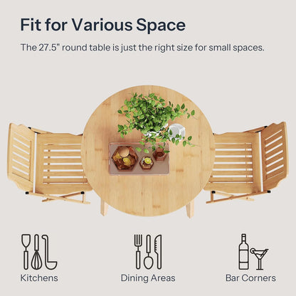 Bamboo Dining Table, round Dining Table for 2, 27.5" Kitchen Table for Small Space, Writing Table, Easy to Assemble, for Dining Room, Living Room, Office, Kitchen, Apartment, Natural YL71CZ01G1