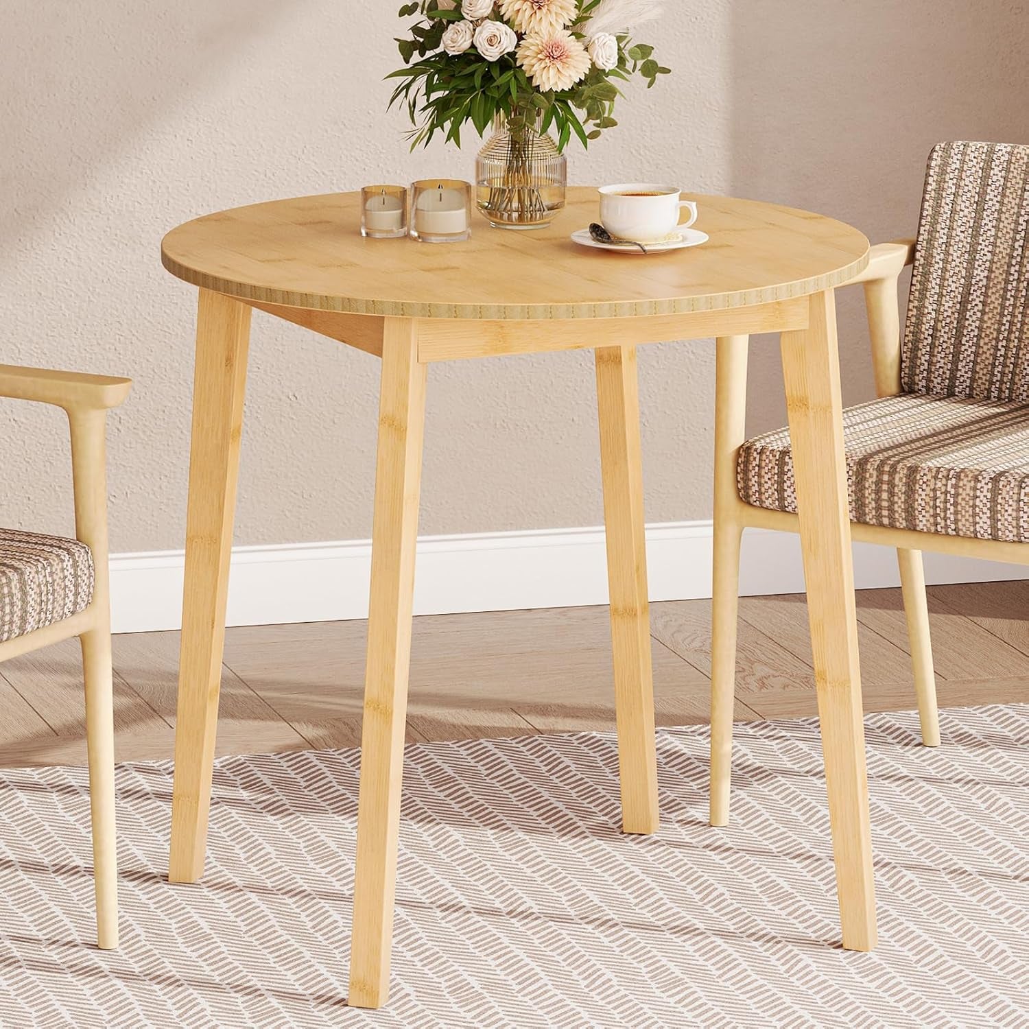 Bamboo Dining Table, round Dining Table for 2, 27.5" Kitchen Table for Small Space, Writing Table, Easy to Assemble, for Dining Room, Living Room, Office, Kitchen, Apartment, Natural YL71CZ01G1