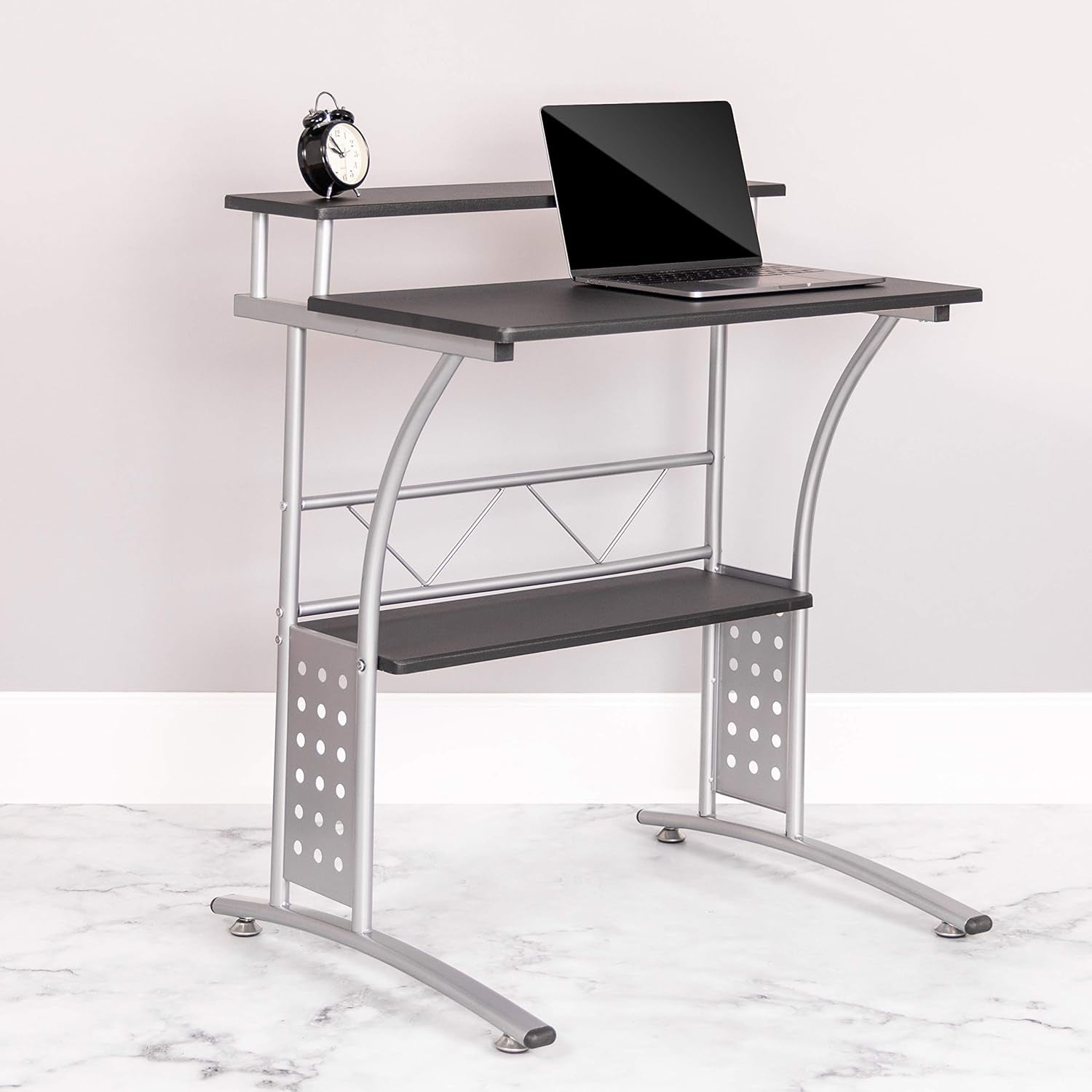 Clifton Modern Office Computer Desk with Top and Bottom Storage Shelves, Small Computer Desk for Home Office, 28"W, Black
