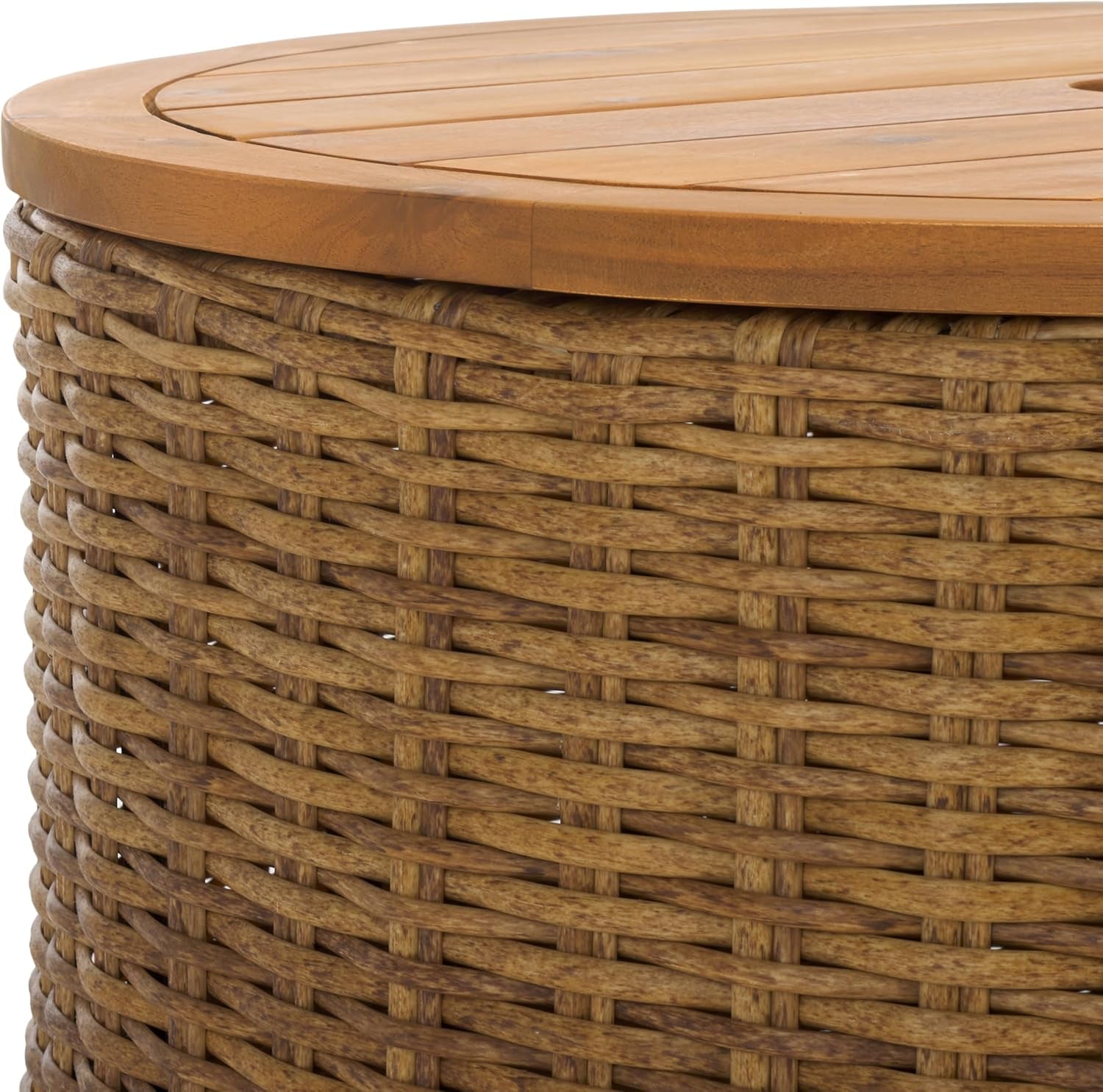 Couture Collection – Anguilla Faux Wicker Indoor/Outdoor Storage Coffee Table, Fully Assembled, Natural Brown Patio Accent Table with Removable Wood Top (CPT2103A)