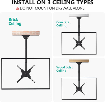 Ceiling TV Mount for 26-65 Inch LCD LED OLED 4K Tvs, Hanging Pole Ceiling Mount Tvs Bracket up Down, TV Mounts for Gym Patio Gazebo, up to 110Lbs, Max VESA 400X400Mm (CM2665), Black