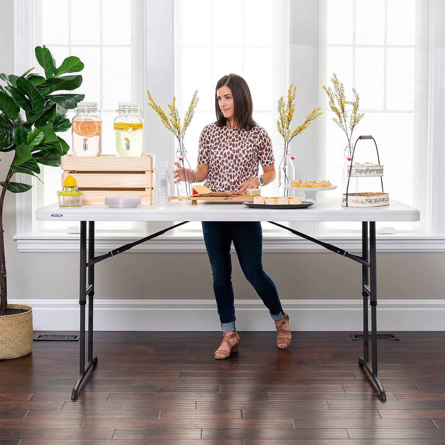 6-Foot Adjustable Height Nesting Table, Commercial, Almond