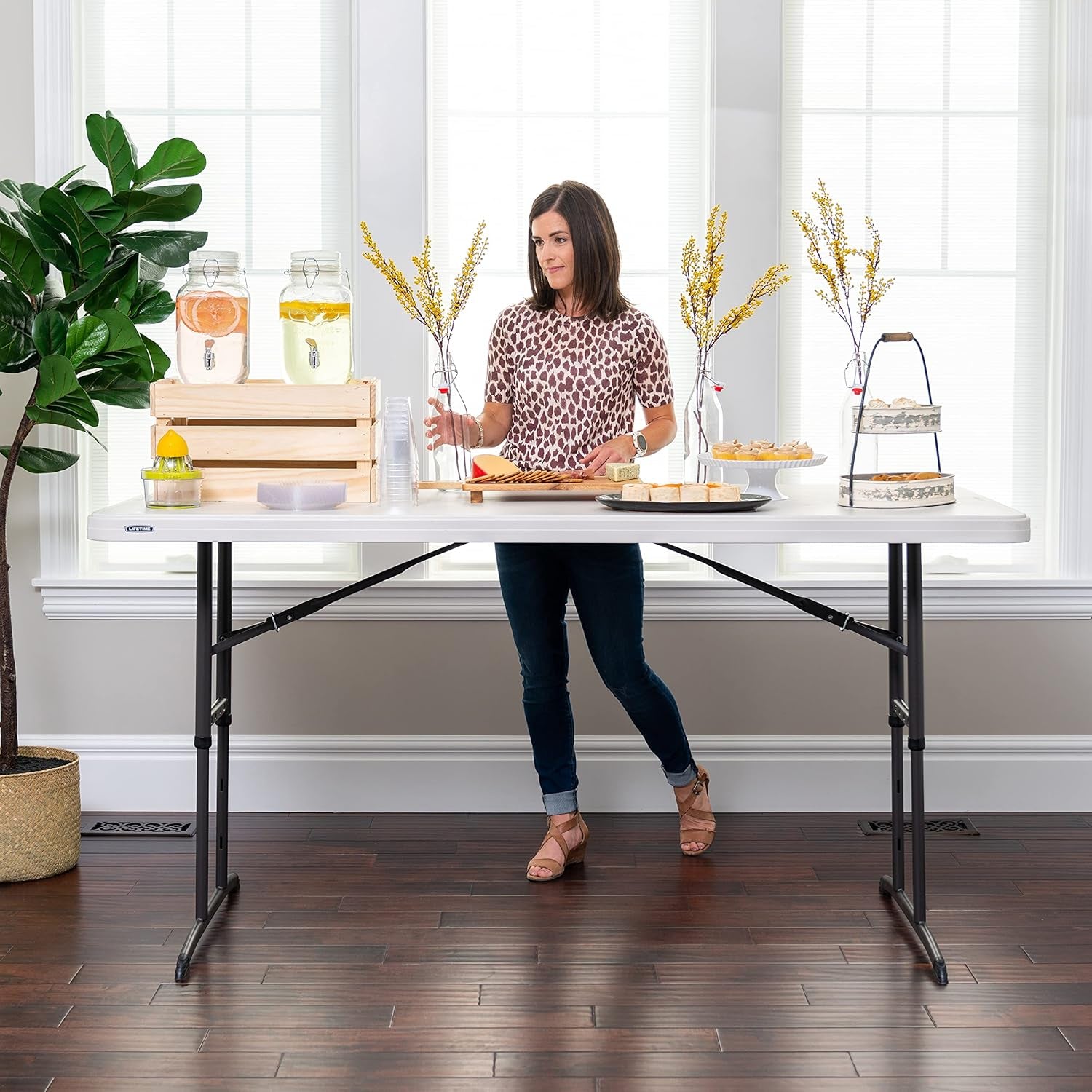 6-Foot Adjustable Height Nesting Table, Commercial, Almond