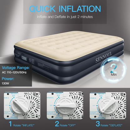 King Size Air Mattress with Built in Pump - Upgraded Blow up Bed, 2 Mins Quick Self Inflatable/Deflation, 18"/750Lbs Max, Strong Support,No Leakage,No Odor,For Home,Guests,Camping,Travel
