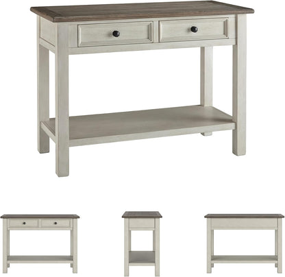 Bolanburg Sofa Table, Two‑Tone Wood Console with Drawers, Antique Finish with Metal Hardware, Ideal for Entryway or Living Room Display, Antique White