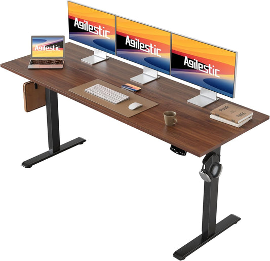 Electric Standing Desk, 63 X 24 Inches Height Adjustable Desk, Sit Stand up Desk for Work Office Home, Ergonomic Rising Computer Table with Memory Preset, Dark Walnut