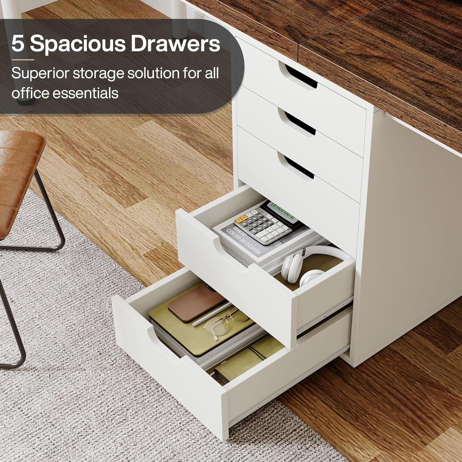 Two Person Computer Desk with 5 Drawers, 78.7 Inches Extra Long Double Office Desk, Modern Simple Double Computer Desk Study Writing Table Workstation for Home Office(Brown/White)