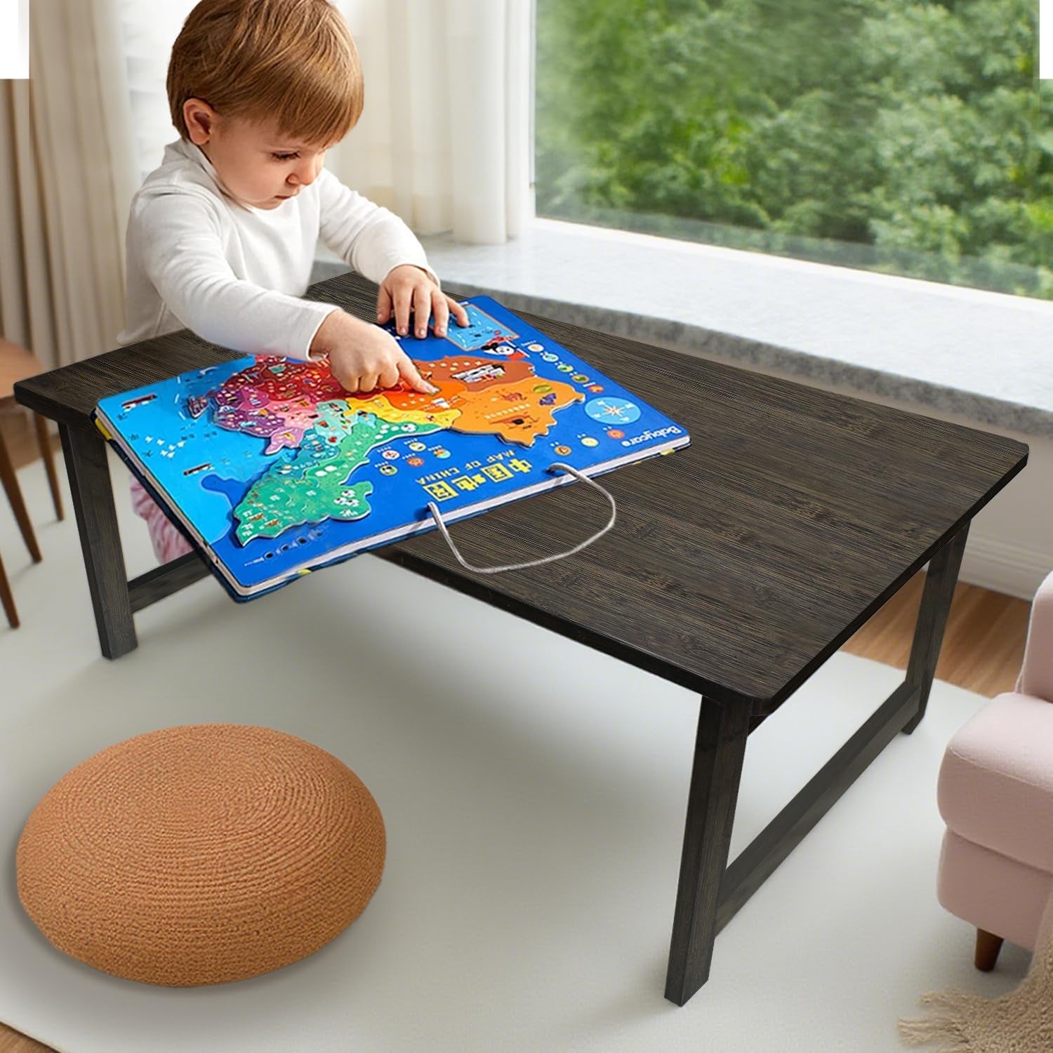 Japanese Folding Floor Table Foldable Coffee Tables Wood Low Tables Versatile for Sitting Dining Table Tea Tatami Desk No Assembly Unique (39.4 * 19.7 * 11.8 Inch)