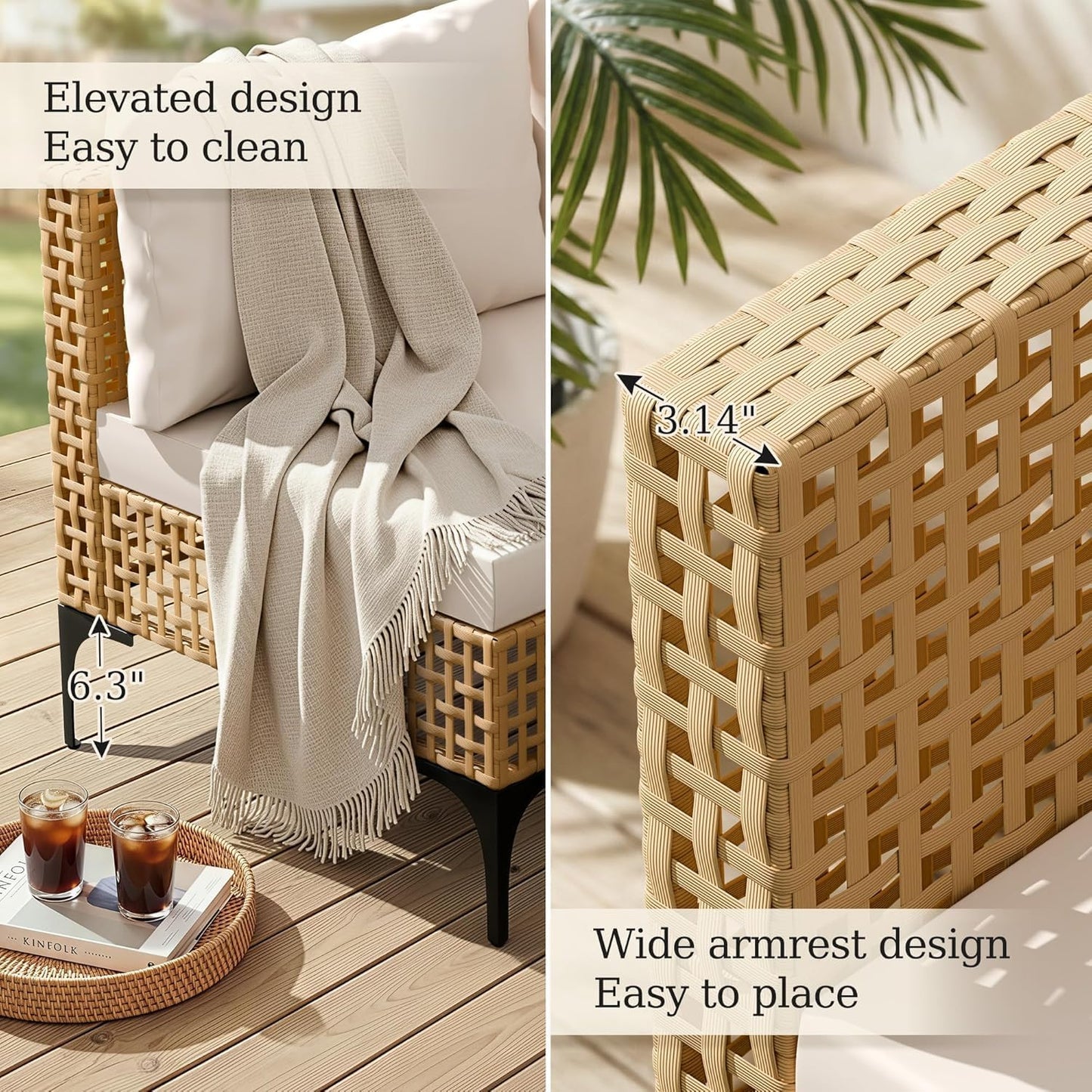 Patio Furniture Set,7 Pieces Outdoor Wicker Sectional Couch with Thick Cushions &Glass Tabletop, PE Rattan Backyard Conversation Sofa with Coffee Table for Deck, Porch