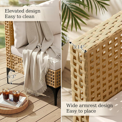 Patio Furniture Set,7 Pieces Outdoor Wicker Sectional Couch with Thick Cushions &Glass Tabletop, PE Rattan Backyard Conversation Sofa with Coffee Table for Deck, Porch
