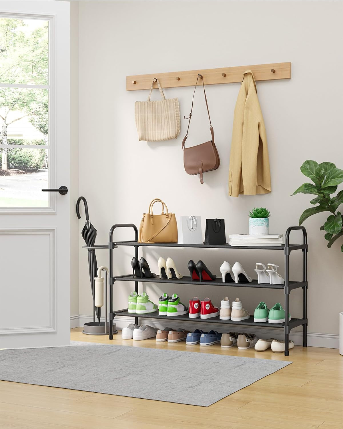 Extra-Long Shoe Rack for Closet, Shoe Organizer for Front Door Entrance, Stackable Shoe Shelf, Detachable Closet Organizers and Storage, 39.0" Wide - 3 Tier, Black