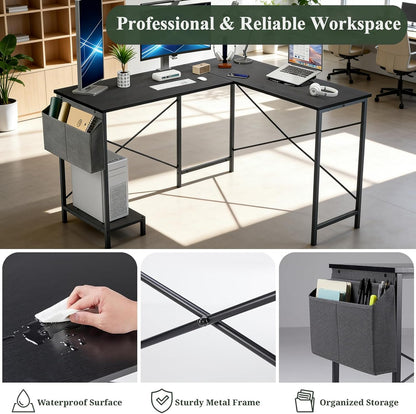 L Shaped Desk, 50 Inch Reversible Computer Desk Corner Gaming Table with CPU Stand & Storage Bag, Sturdy Metal Frame PC Workstation for Home Office
