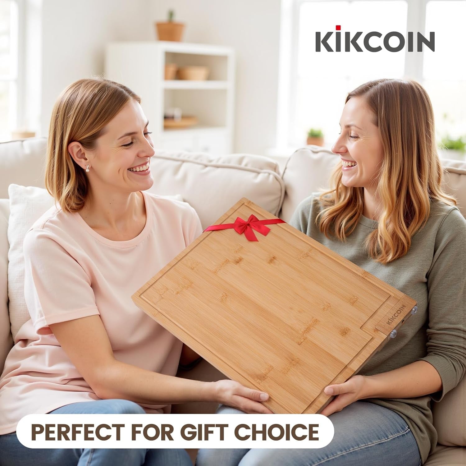 Bamboo Cutting Boards for Kitchen, Extra Large Wood Cutting Board with Rotating Kickstand & Juice Groove, Wooden Chopping Board for Meats Veges Fruits, Heavy Duty Serving Tray, 17 X 11.3 Inch