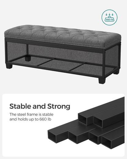 Storage Ottoman Bench, Foot Rest with Legs, 15.7 X 43.3 X 15.7 Inches, End of Bed Bench, Storage Chest, Load up to 660 Lb, for Living Room, Bedroom, Entryway, Dark Gray ULSF088G01