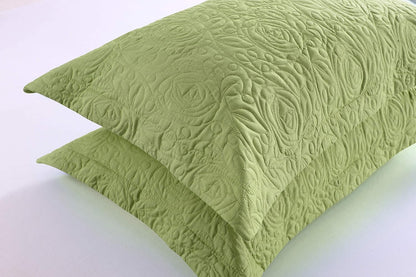 2-Piece Embroidered Pillow Shams, Decorative Microfiber Pillow Covers Set, Standard Size (Green)