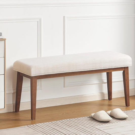 Upholstered Bench for Bedroom End of Bed,42.5-Inch Entryway Bench for Living Room,Dining Bench with Padded Seat and Solid Wood Leg for Kitchen Bedroom,Indoor and Hallway (Bench, Beige)