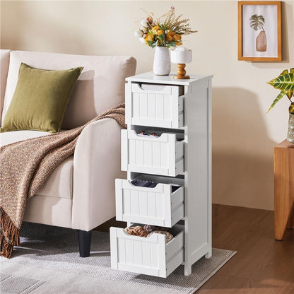 Bathroom Floor Cabinet, Wooden Side Storage Organizer, 4 Drawers Free-Standing Cabinet for Bathroom/Hallway/Living Room, White