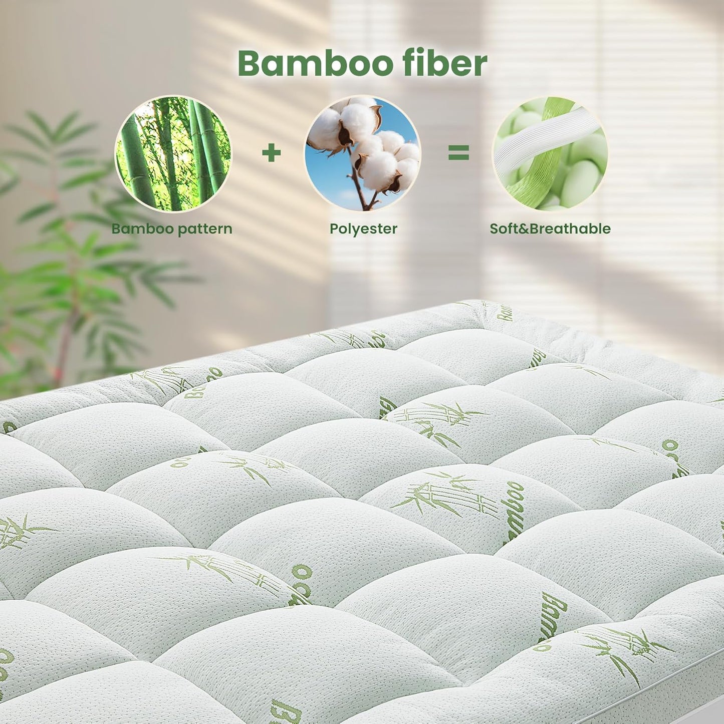 Queen Mattress Topper - Bamboo Viscose Mattress Protector, Bedding Mattress Pad for Back Pain Relief, Queen Size