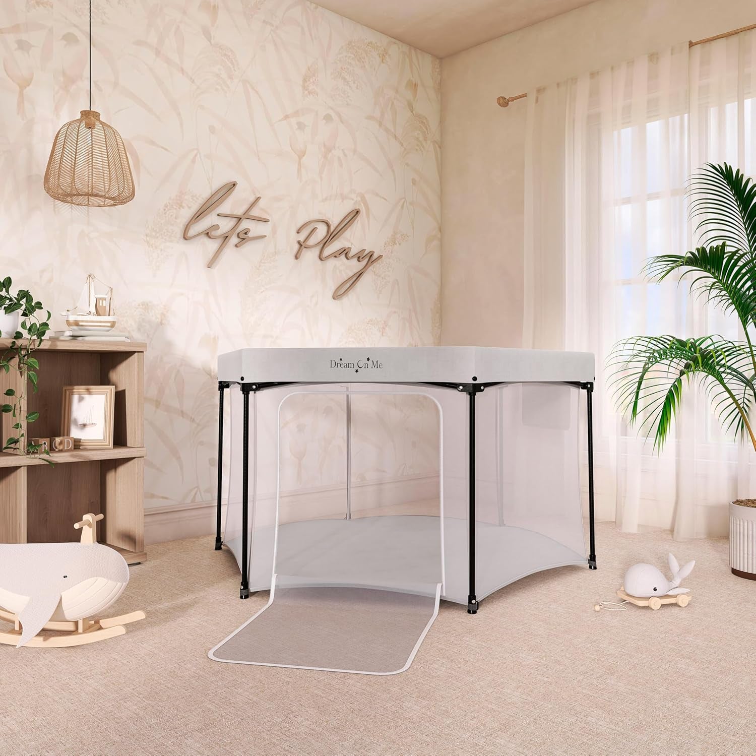 Dream on Me Onyx Baby Playpen, Zipper Access Door, Breathable Mesh Sides, Soft Comfortable Mattress Padded Floor, Easy Fold Design with Travel Carry Bag, Compact Easy to Fold Design - Grey