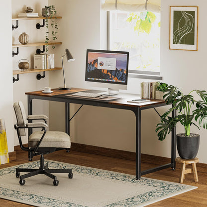 Computer Desk, 63 Inch Office Desk, Gaming Desk with Storage, Writing Desk Work Desk for Home Office, Study, Modern Simple Desk, Large Legroom, Metal Frame, Rustic Brown and Black