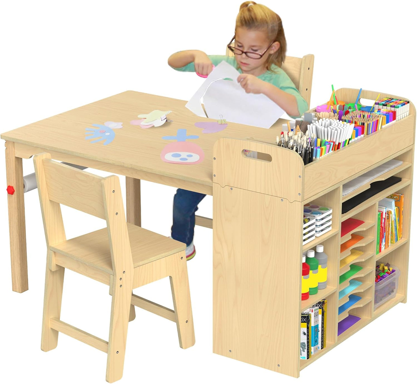 Kids Art Table and Chairs Set, Craft Desk with Large Storage and Portable Art Supply Organizer for Children Ages 8-12, 47" L X 30" W