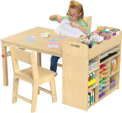 Kids Art Table and Chairs Set, Craft Desk with Large Storage and Portable Art Supply Organizer for Children Ages 8-12, 47" L X 30" W