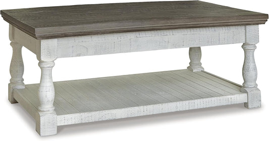 Havalance Farmhouse Lift Top Coffee Table with Fixed Shelf and 2 Hidden Storage Trays, Gray & White with Weathered Finish