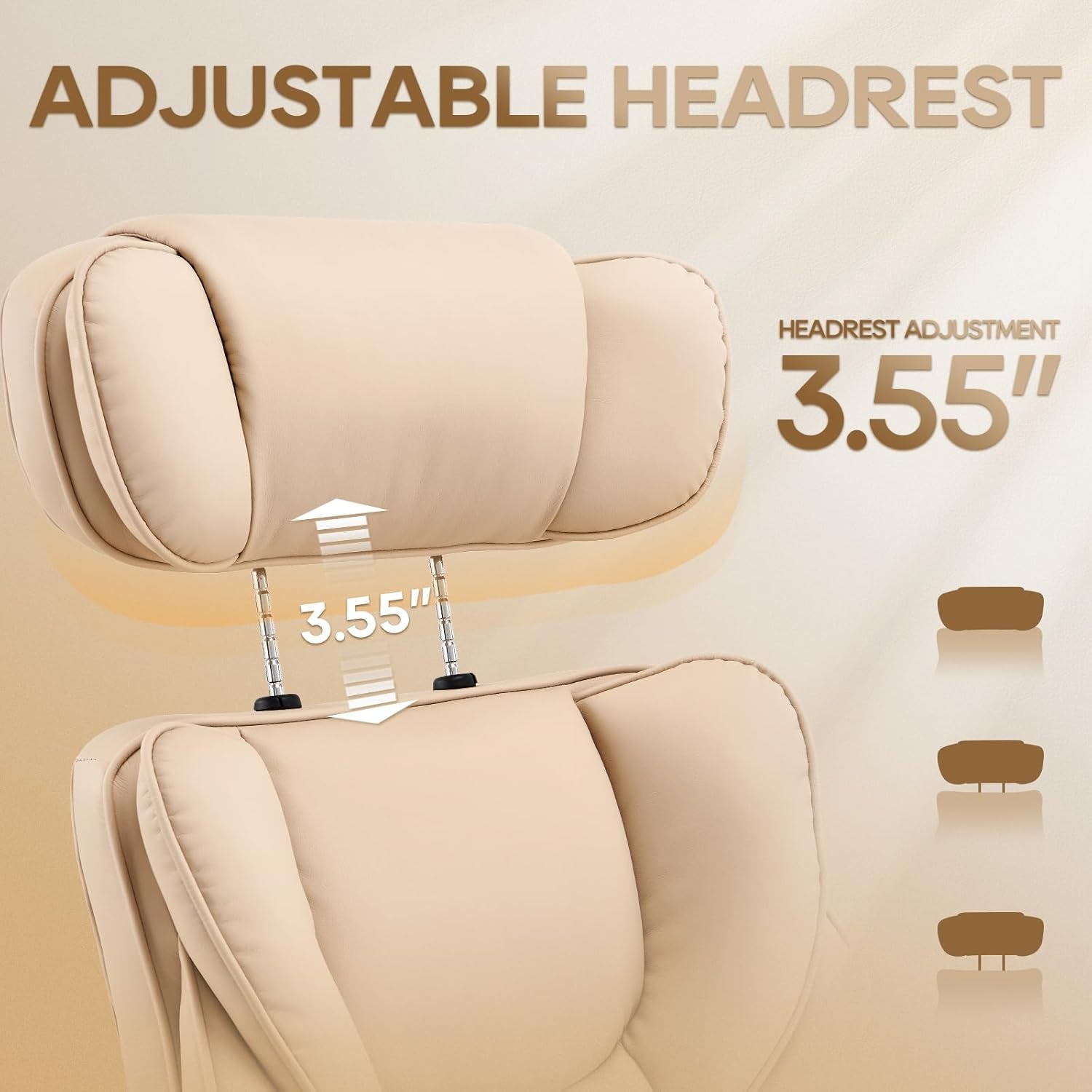 Office Chair with Retractable Footrest, Ergonomic High Back Design Executive Computer Desk Chair with Removable Lumbar Pillow, 90-135°Reclining, Thick Bonded Leather for Home Office Work, Khaki