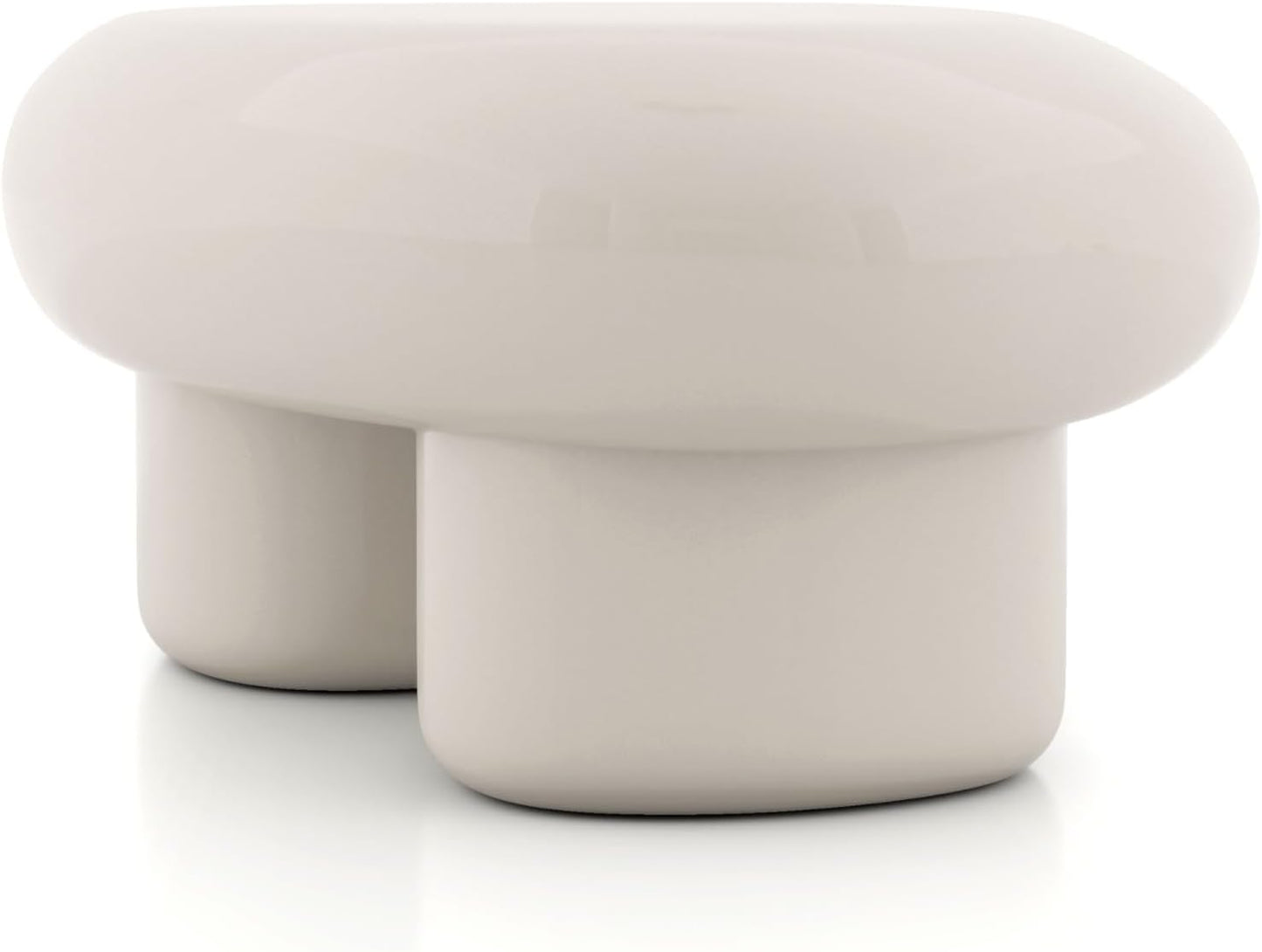 Kavren Modern 37-Inch Oval Glossy Low Profile Coffee Table, Stone Shape Living Room Furniture for Small Space, Ivory