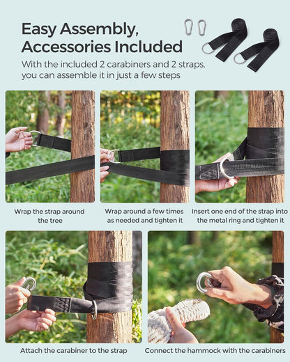Double Hammock, 98.4 X 59.1 Inches, 660 Lb Load Capacity, with Compression Bag, Mounting Straps, Carabiners, for Terrace, Balcony, Garden, Outdoor, Camping, Beige UGDC15M