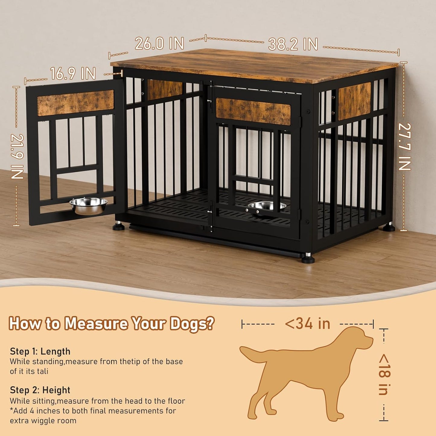 Heavy Duty Dog Crate Furniture for Large Dog, 48 Inch Decorative Pet House End Table, Extra Large Wooden Cage Kennel Furniture Indoor