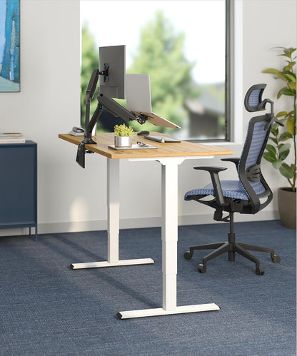 E6 Bamboo 3-Stage Dual Motor 72 X 30 Electric Standing Desk Sit Stand up Desk, Holds 220 Lbs, Adjustable Height W/ Memory Presets, Solid Bamboo Desktop & White Frame, Ships in 2 Boxes