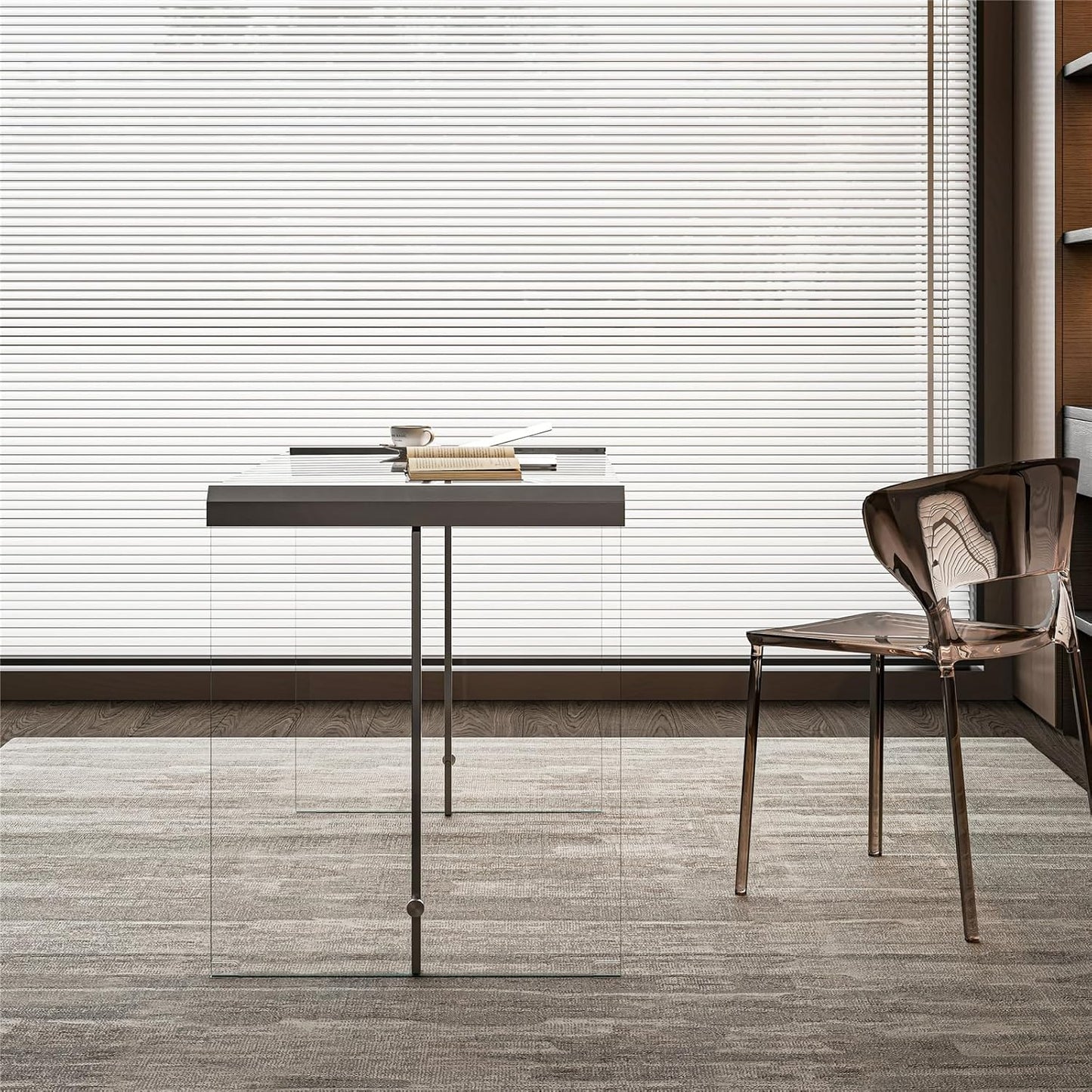 Modern Clear Tempered Glass Computer Desk, 51.2" Home Office Writing Desk with Metal Frame, Minimalist Transparent Executive Desk for Gaming, Study