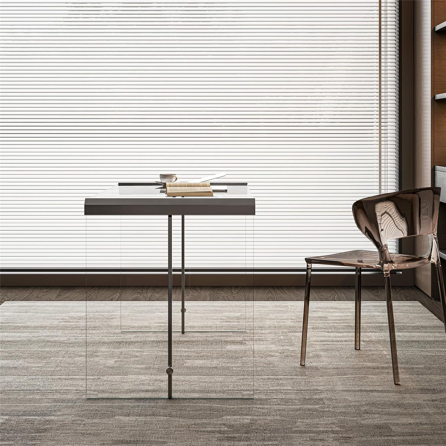 Modern Clear Tempered Glass Computer Desk, 51.2" Home Office Writing Desk with Metal Frame, Minimalist Transparent Executive Desk for Gaming, Study