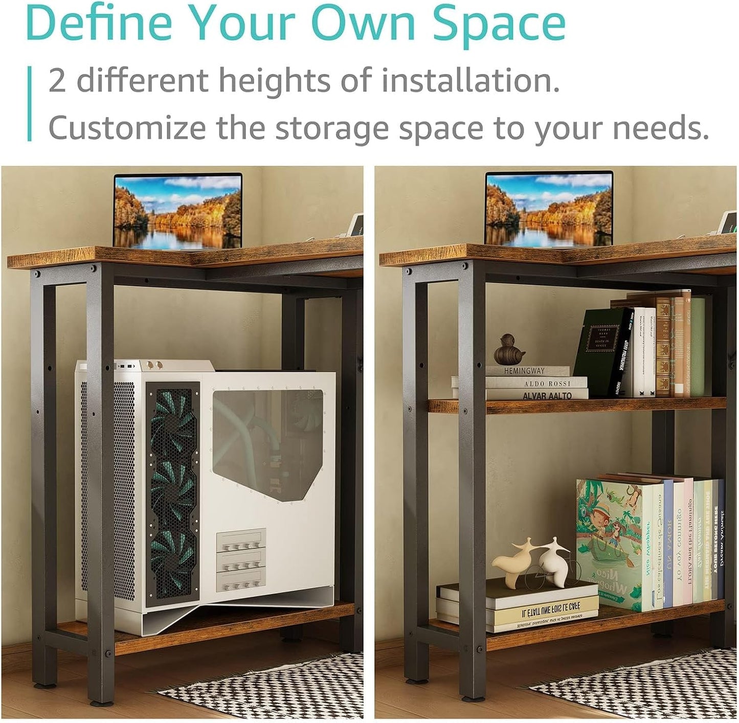 Small L Shaped Desk with Power Outlet Shelves, 40 Inch Reversible Corner Desk for Small Space Home Office, L-Shaped Computer Desk PC Desks with Charging Station, Rustic Brown